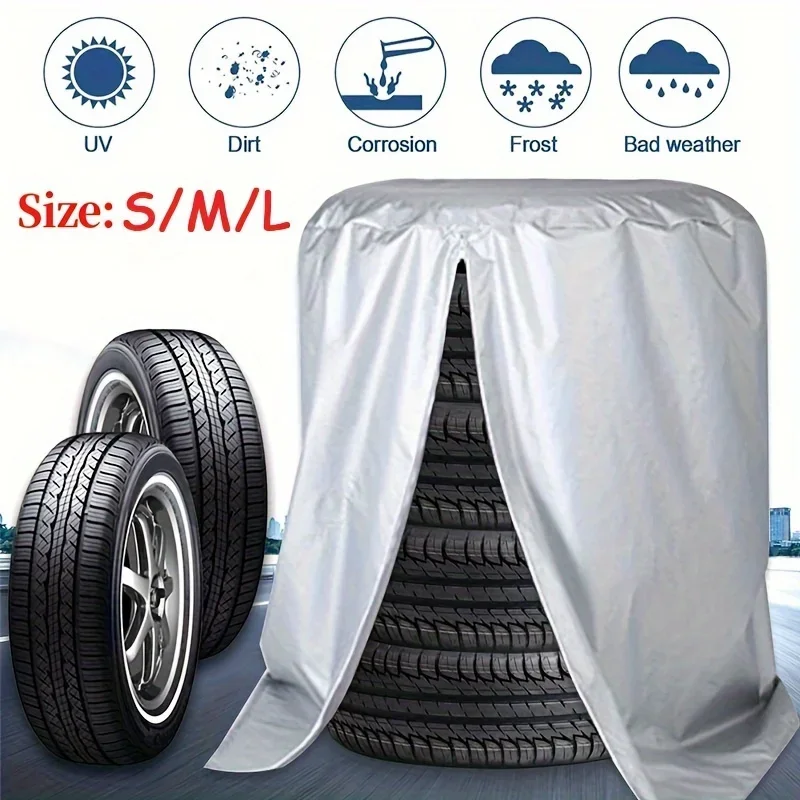 

Car Spare Tire Cover 4 Tires Capacity Storage Bag Waterproof Dust proof 210D Polyester Big Capacity Outdoor Tire Cover