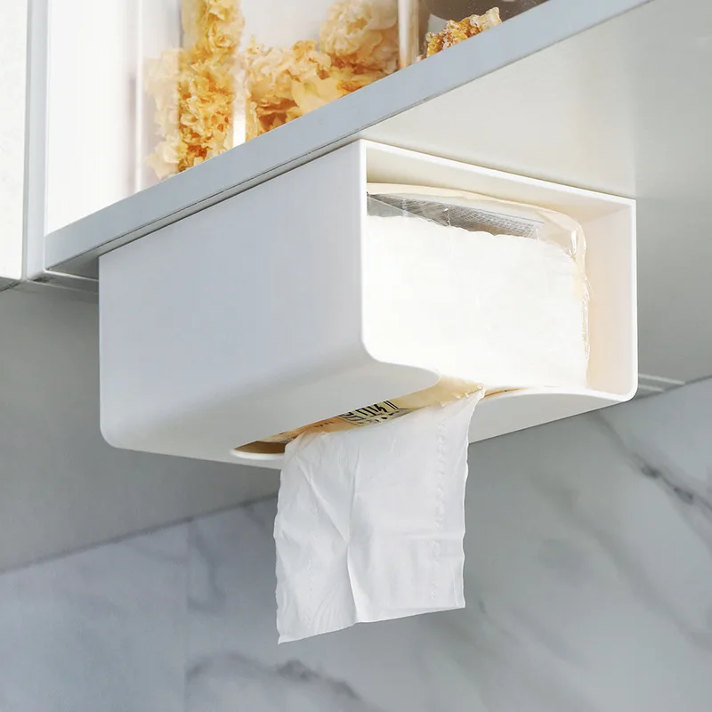 Living Room Toilet Wall-Mounted Tissue Box Punch-Free Creative Drop-down Seamless Wall-Sticking Kitchen Plastic Tissue Box