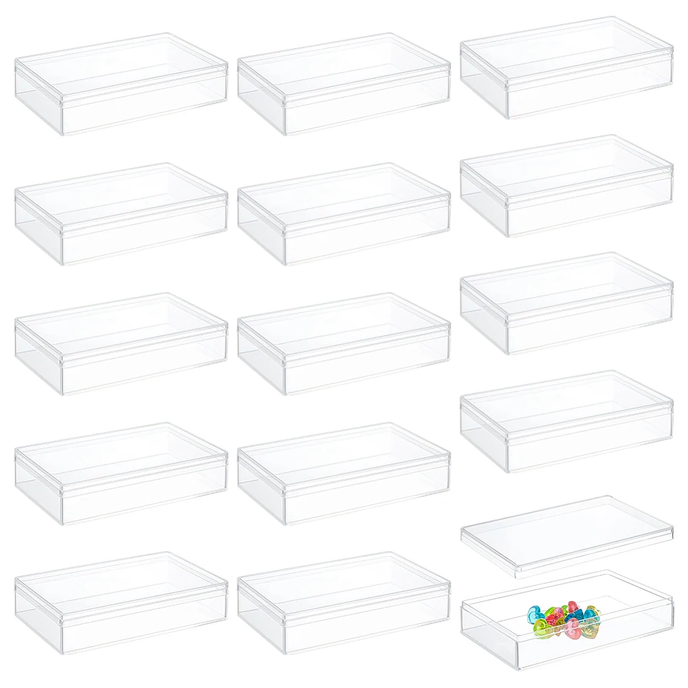 15 Pcs Clear Rectangle Display Box 4.3x2.76x0.98 inch Storage Bead Box Containers Clear Acrylic Box with Lids for Wedding