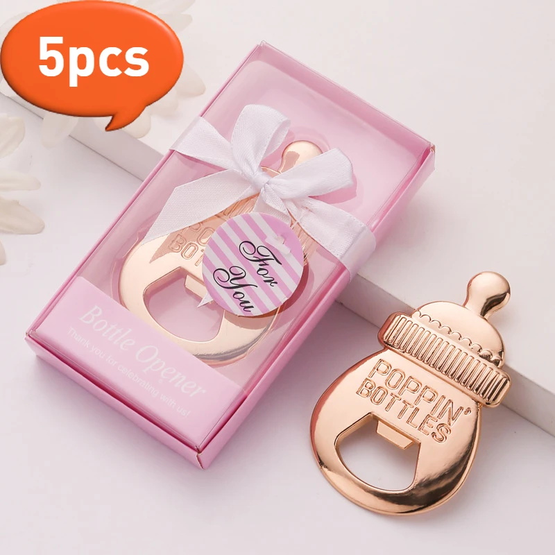 5pcsBaby Shower Package Milk Beer Opener Gifts Alloy Bottle Opener Magnetic Fridge Personality Baby Bath Return Gifts for Guests