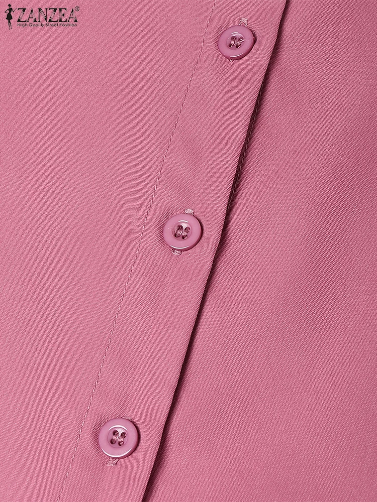 ZANZEA Damen Midi-Hemdkleid, lässig, locker, Umlegekragen, lange Ärmel, halbe Knöpfe, einfarbig, Kleid, Herbst, 3 Farben, S-3XL