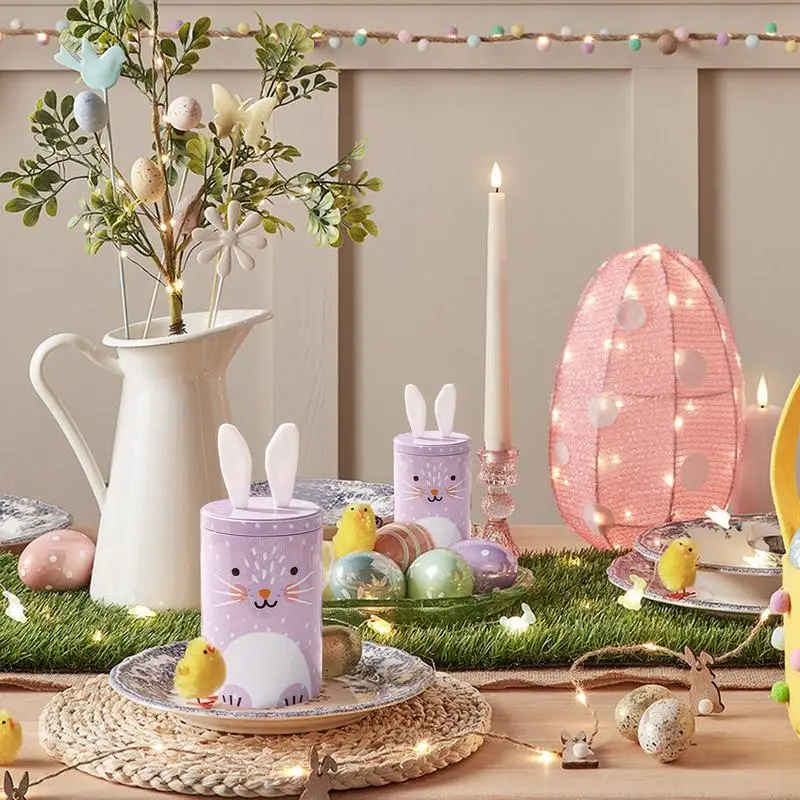 Easter Cookie Boxes Easter Bunny Candy Boxes 16cm/6.3inch Snack Containers With Lids Metal Holiday Decorative Jars For Party