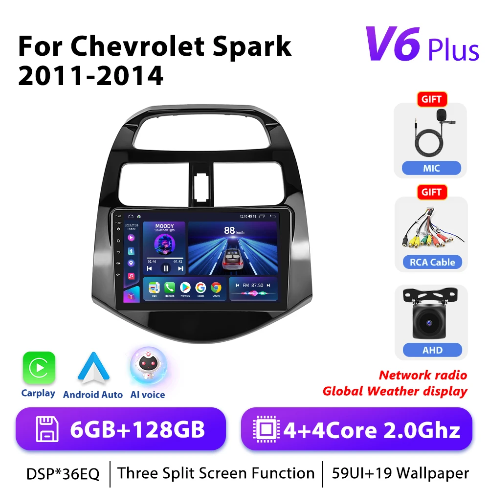 Podofo 4G Carplay Android Radio Voor Chevrolet Vonk 2011-2014 Auto Intelligent Systeem 2din Gps Stereo Head Unit Multimedia Speler