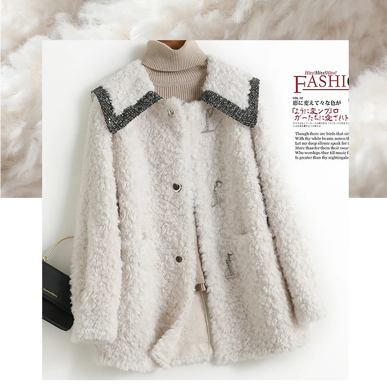 Ayunaue Winter Kleding Voor Vrouwen Echte Wol Bont Jas Fashion Koreaanse Fur Jacket Turn Down Kraag Haak Bontjassen Abrigos mujer Zm