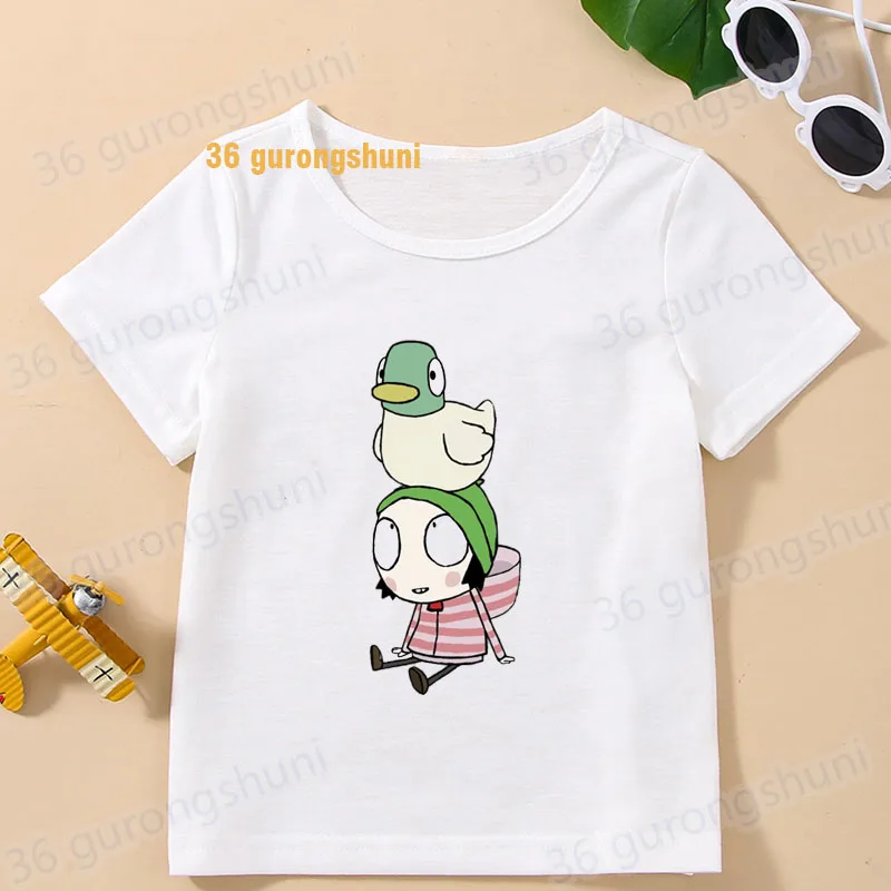 女の子と男の子のための漫画のTシャツ,3つの誕生日Tシャツ,子供服,Tシャツ,グラフィックTシャツ Sarah & Duck
