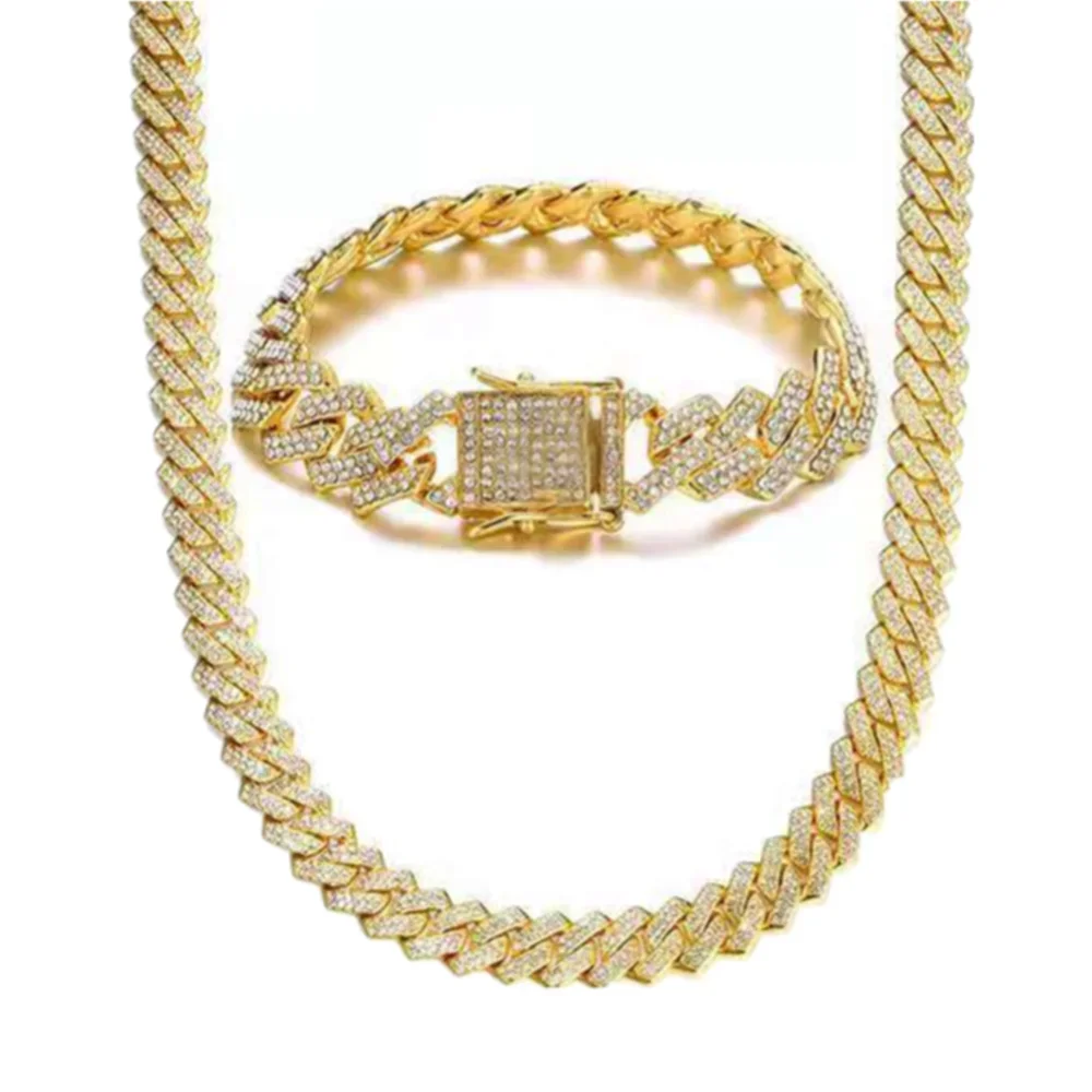 

Хип-хоп Iced Out Paved Rhinestones 15 мм Полный Майами Бордюрная Кубинская Цепочка CZ Bling Рэпер Колье Ожерелье для Мужчин Ювелирные Изделия 1 Комплект Женщин