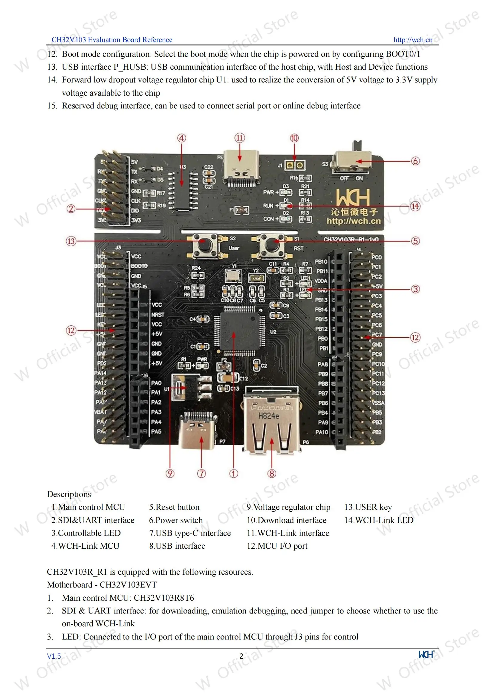 CH32V103-Entwicklungsboard, On-Board WCH-Link-Debugger CH32V103R8T6 Mikrocontroller-Evaluierungsboards – Detail 4