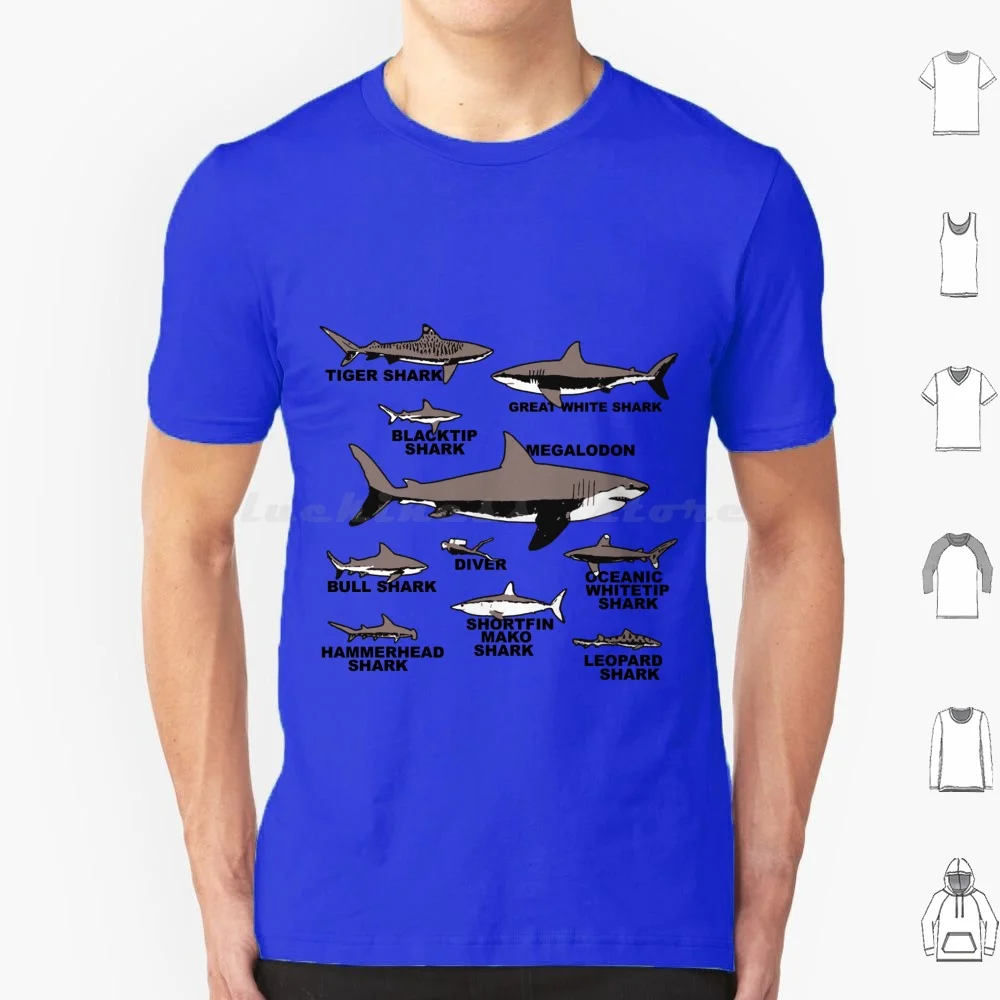 9 Types Of Sharks Academic Ocean Gift Megalodon , Tiger , Bull And Great White Shark Gift T Shirt Big Size 100% Cotton Shark