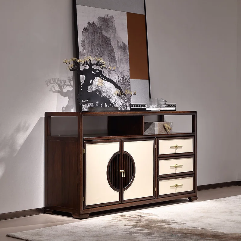 

Zen new Chinese style all solid wood dining side cabinet modern simple Chinese locker ebony wood furniture