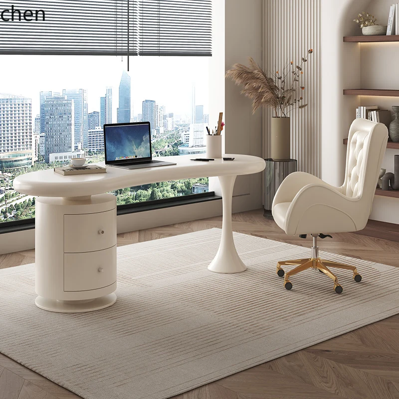 HYS Cream Style Desk Light Luxury Home Desk Advanced Inductor Computer desk decoration