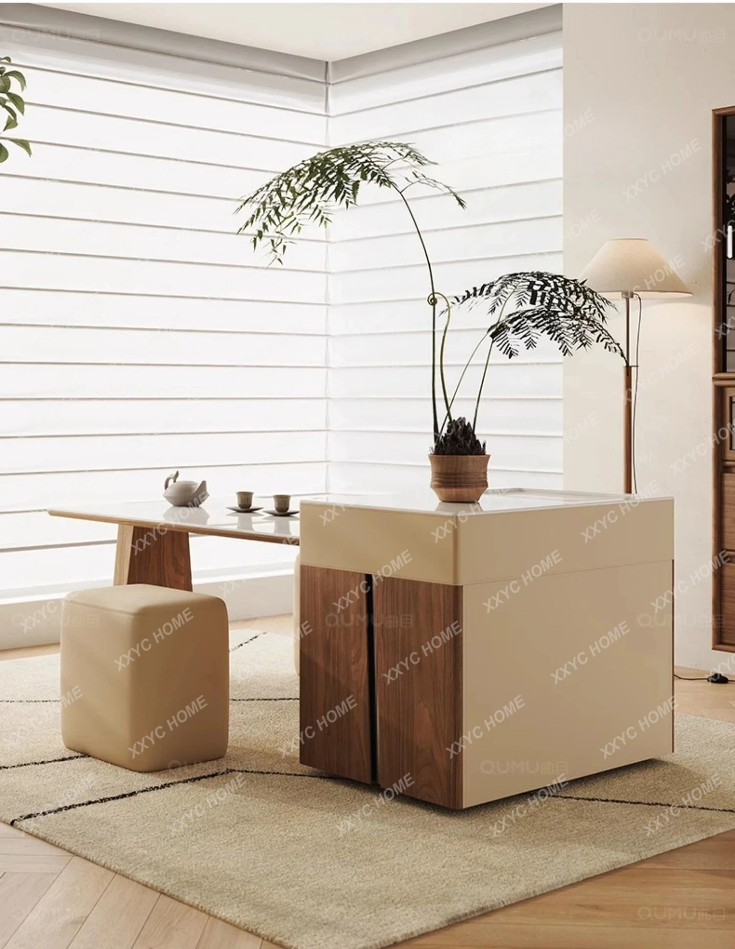 A Rock slab tea table with kung fu tea table living room home simple office tea kettle integrated