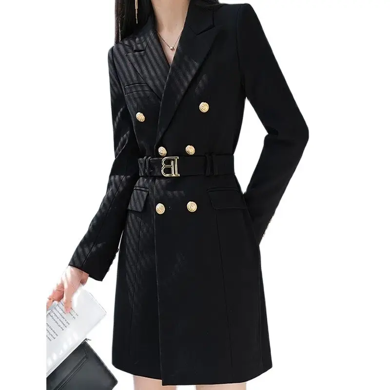 

Women's Design Waist Slim Dress 2022 New Autumn Ladies Fashion Windbreaker Coat double-Breasted Suit Collar Ladies Jacket