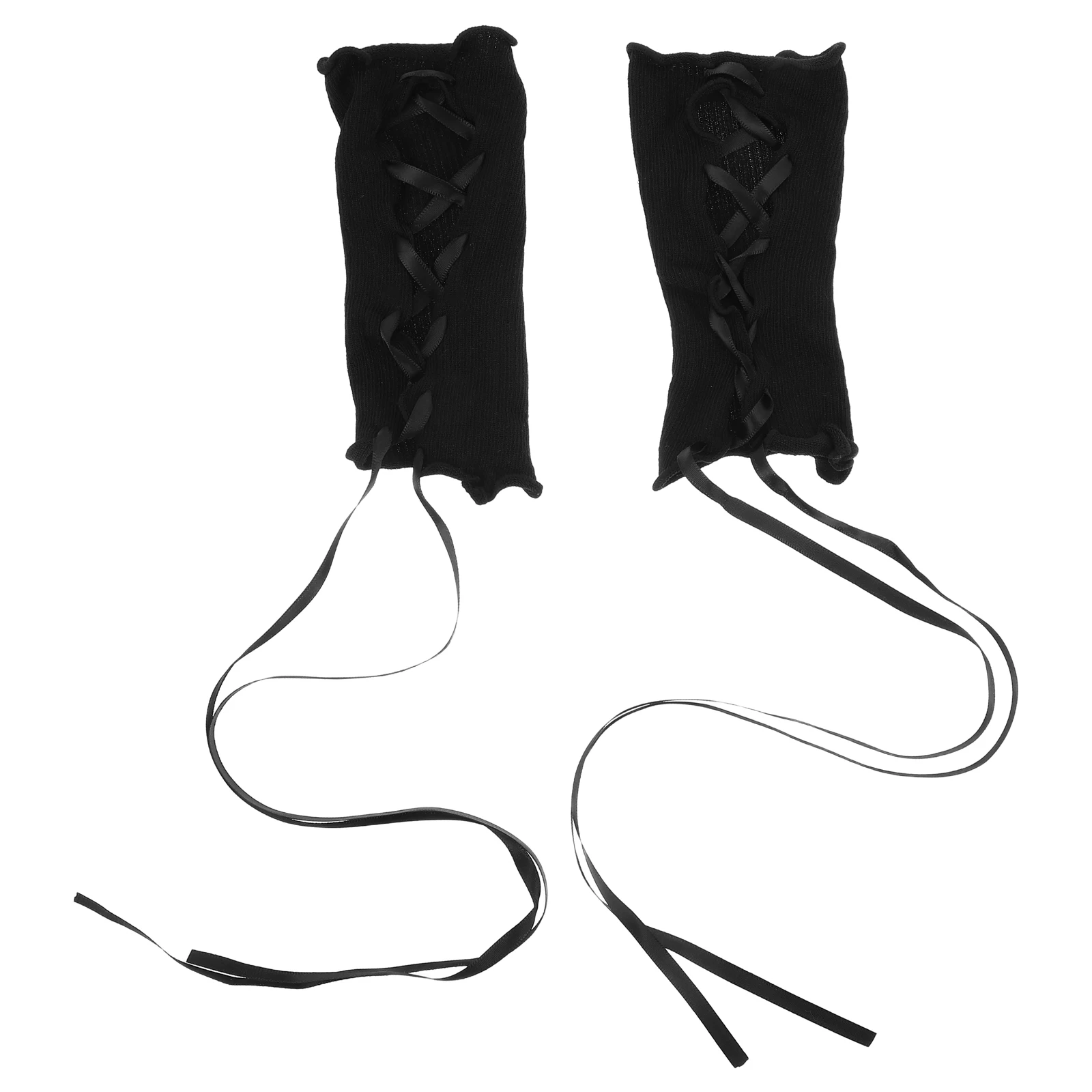 

Gothic Strap Hand Sleeves Arm Warmers Bow Lace Fingerless Gloves for Women Cute Polyester Accessories Kawaii Wrist Cuff Black