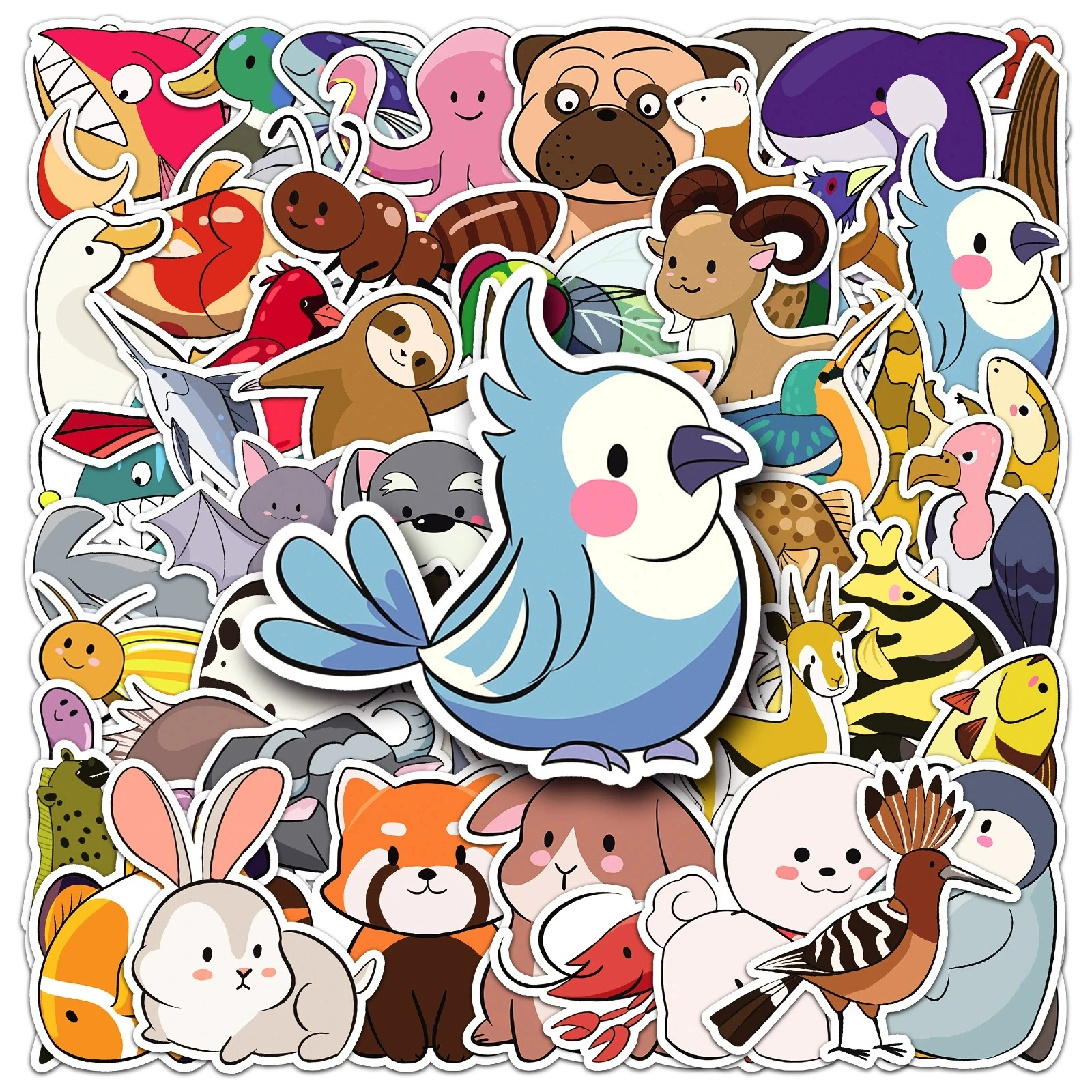 50PCS Cartoon Stick Figure Animal Stickers Hand drawn Cute Creative Waterproof Decals for Skateboard Stationery Notebook