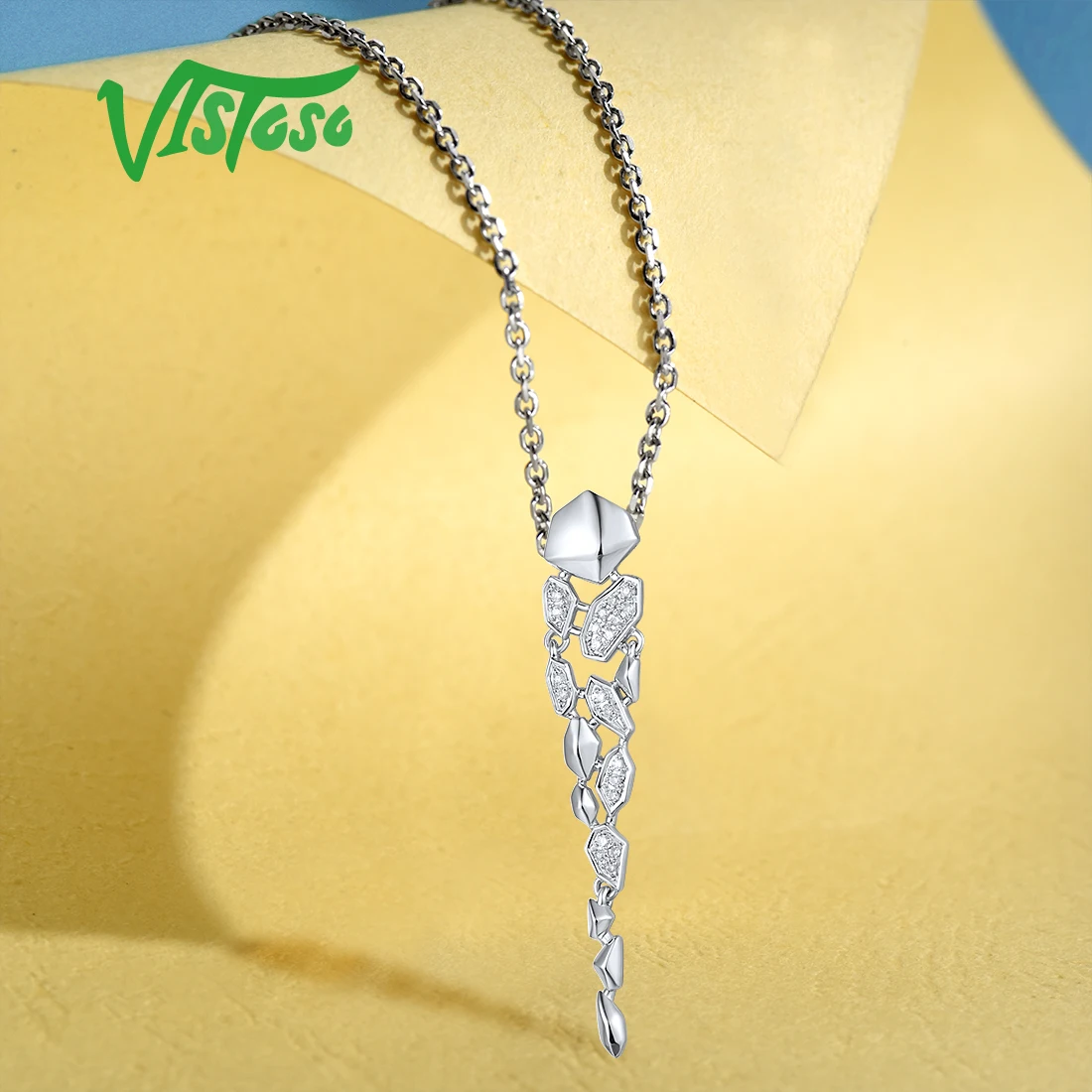 VISTOSO Genuine 14K 585 White Gold Pendant For Women Sparkling Diamond Classic Wedding Engagement Elegant Gifts Fine Jewelry