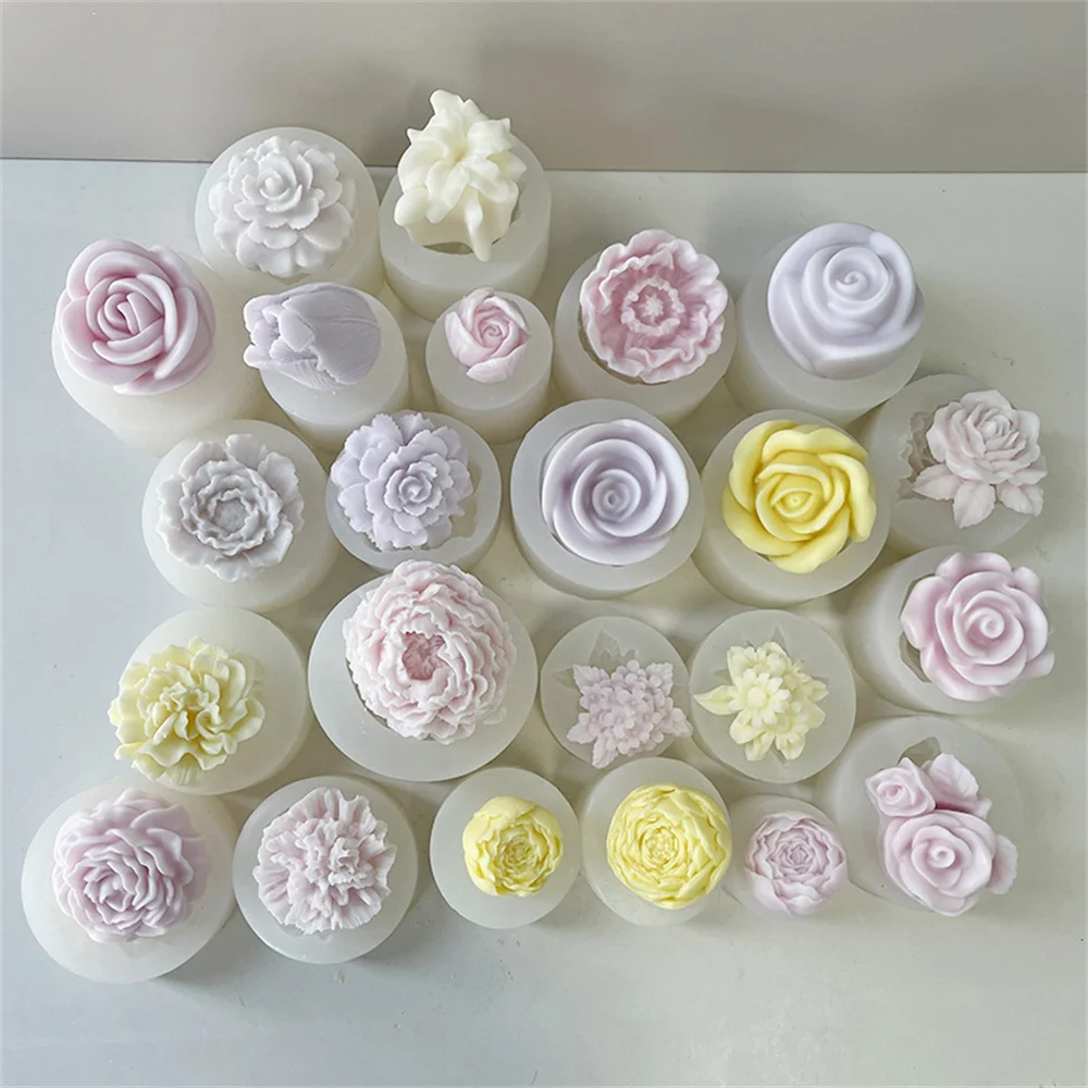 Rose Candle Mold Silicone Flower DIY Handmade Aromatherapy Plaster Resin Soap for Candle Making Tools Home Decor Kit Gifts