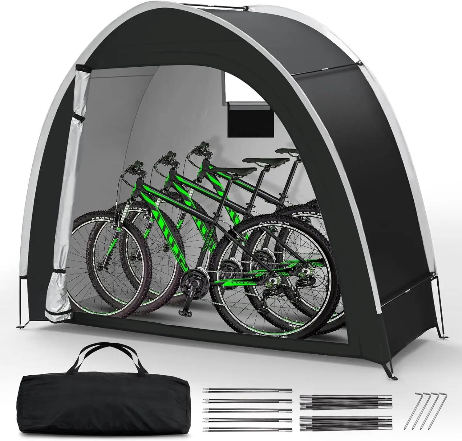 

Палатка для хранения велосипедов на открытом воздухе, вместимость 2-3 велосипедов, водонепроницаемая ткань Оксфорд с герметичными швами, портативный навес для велосипедов и инструментов