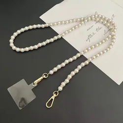 120cm Mobile Phone Lanyard Pearl Crossbody Necklace Chain Strap Hand-beaded Universal Buckle Clip for iphone Samsung Phone Case