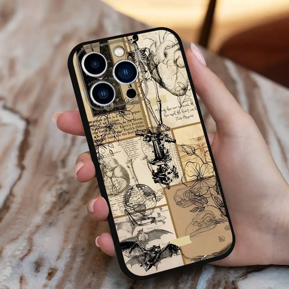 Human Art Anatomy Medische Telefoon Case Voor iPhone 16,15,14,13,12,11 Plus,Pro Max,XS,X,XR,SE,Mini,8,7,Zachte Siliconen Zwarte Cover