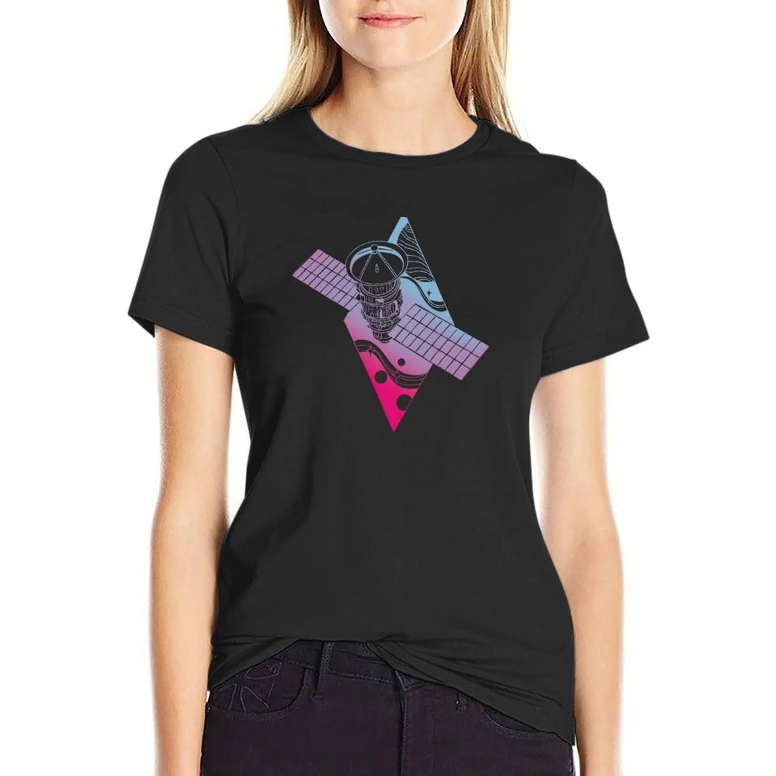 

Satellite Black T-Shirt plus sizes summer tops rock and roll t shirts for Women