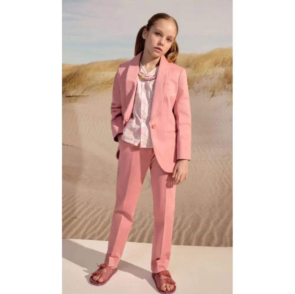 Nueva Boutique, traje de una sola botonadura para niñas, conjunto de dos piezas, ropa elegante de moda para niños de alta calidad