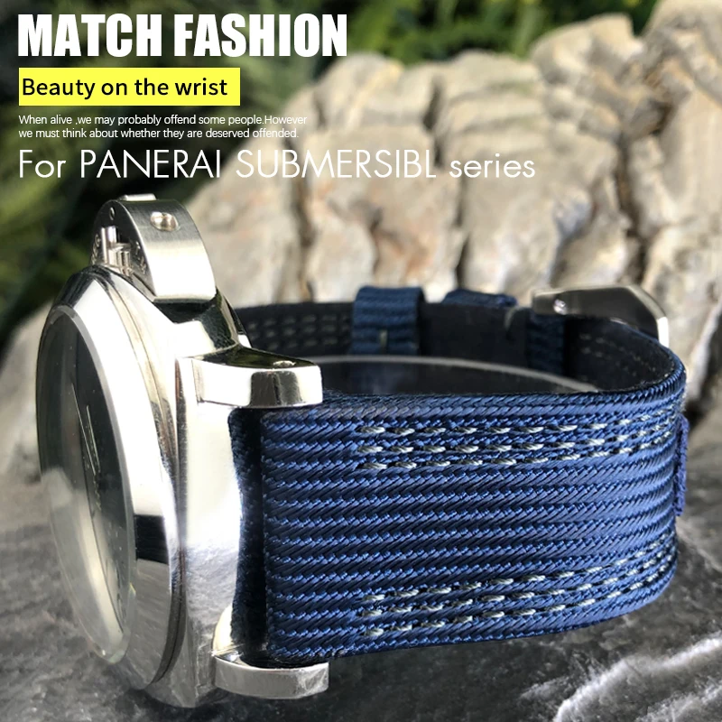 26mm 24mm Nylon Canvas Watch Strap for Peinerai PAM00984 00985 Luminor 1950 Submersible Fabric Black Blue Watchbands Bracelets