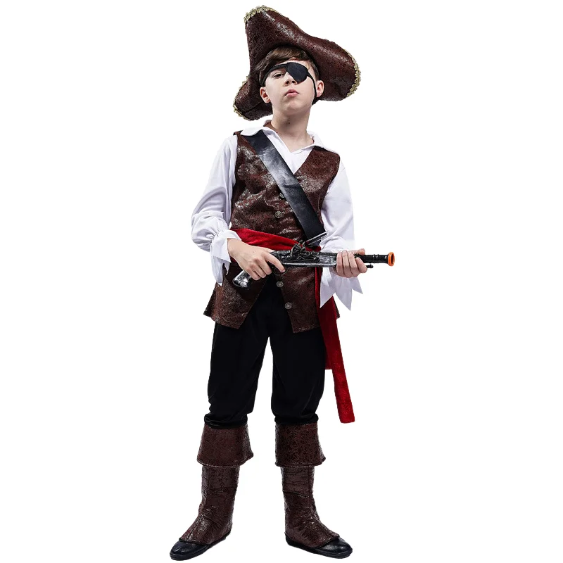 Kids Cosplay Pirate Captain Costume for Boy Halloween Children Stage Costume Carnival Holiday Party Funny Performance Clothes