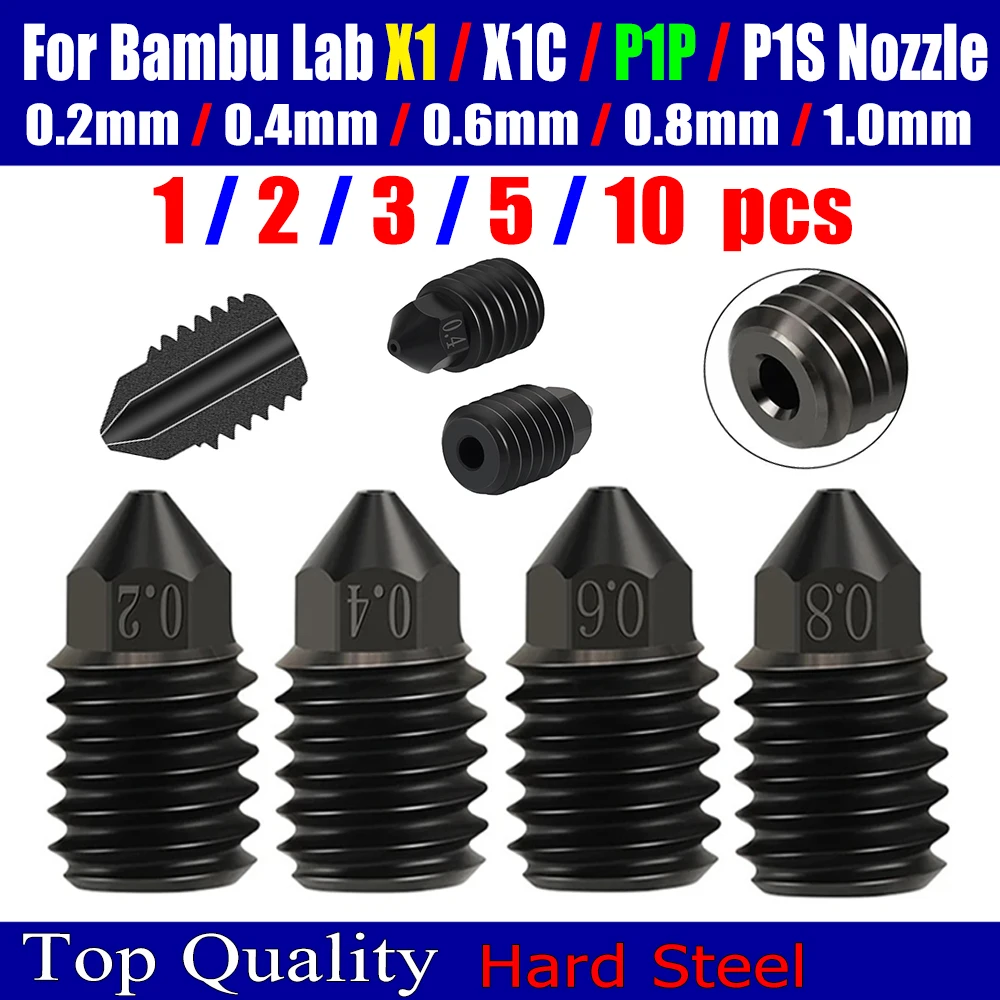 

For Bambu Lab X1/x1c p1p/P1S Nozzle Hardened Steel For Bambulab 0.2 0.4 0.6 0.8 1.0mm Nozzles For Bambulab Upgraded Hotend