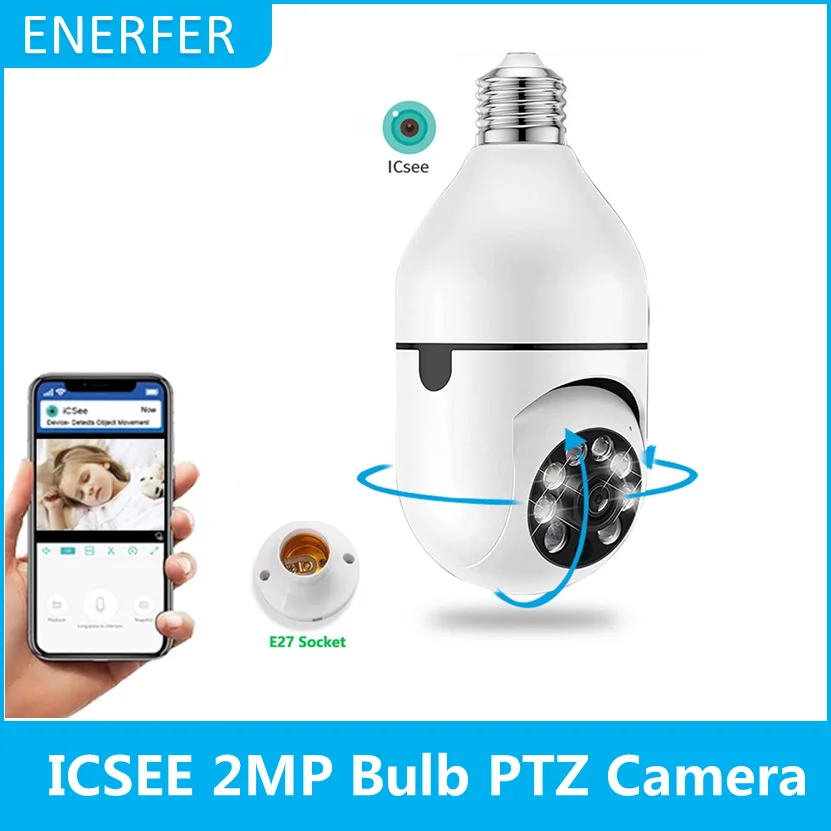 ICSEE 2MP Wifi Bulb Camera With E27 Socket Bulb Indoor Wireless Security Camera Night Vision With Motion Detection