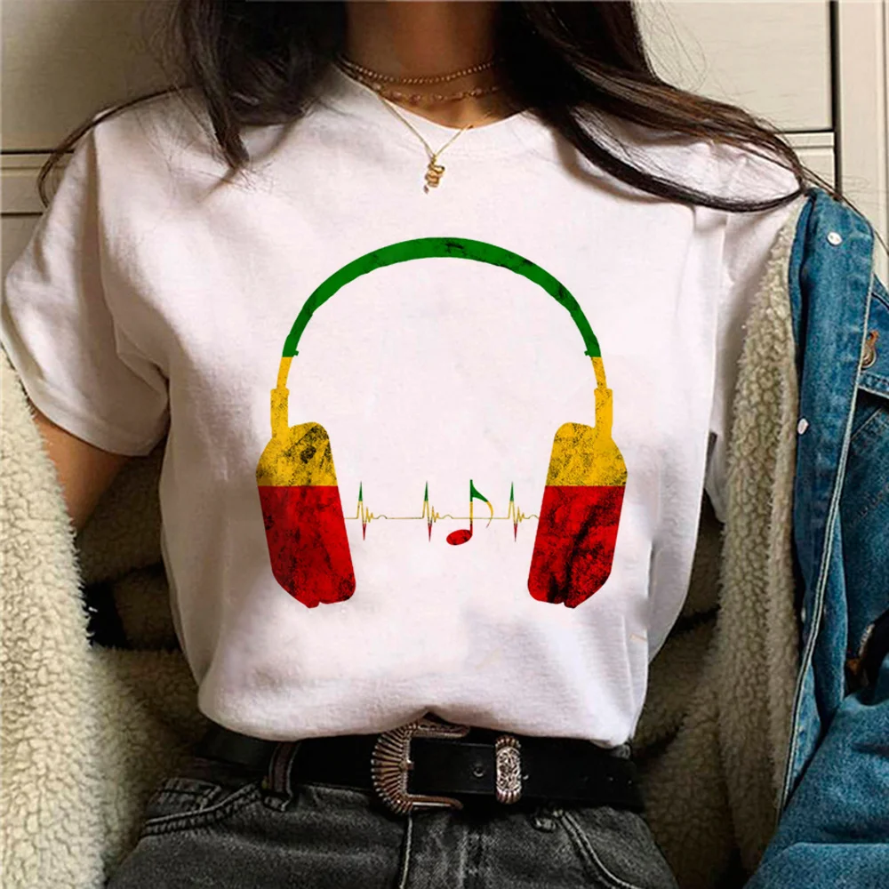 Reggae Rasta top women funny streetwear Y2K tshirt female streetwear graphic Japanese clothes