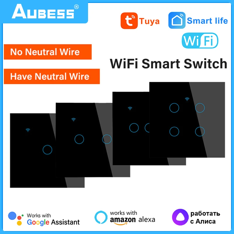 Tuya Smart Light Switch WiFi Touch Smart Switch Remote Control Neutral Wire/No Neutral Wire Required For Alexa Google Home Alice