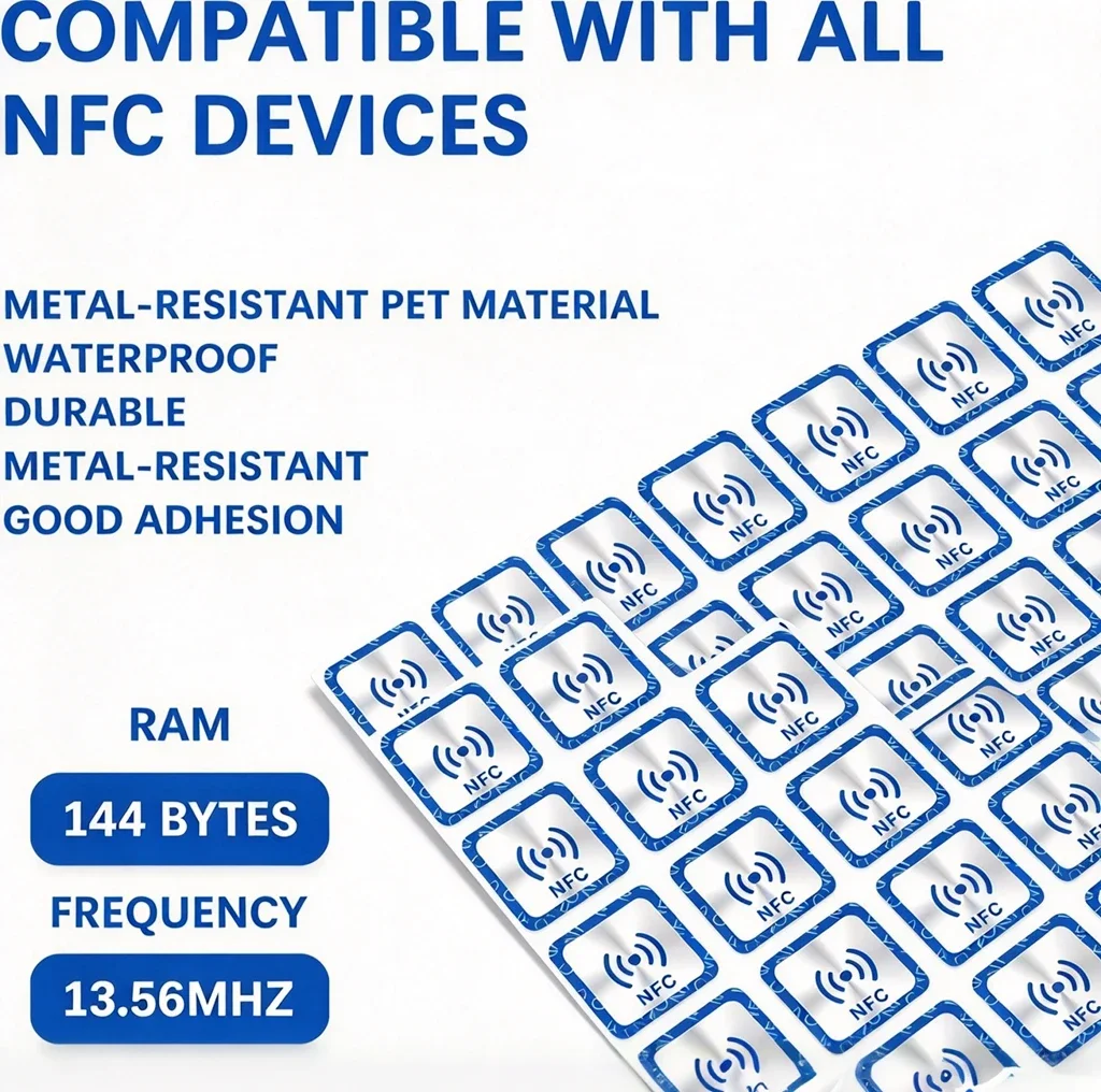 NTAG213 NFC Tag Anti Metal Resistant Sticker,144 Bytes Fully Programmable 13.56MHz RFID Label for NFC Enabled Phones Devices