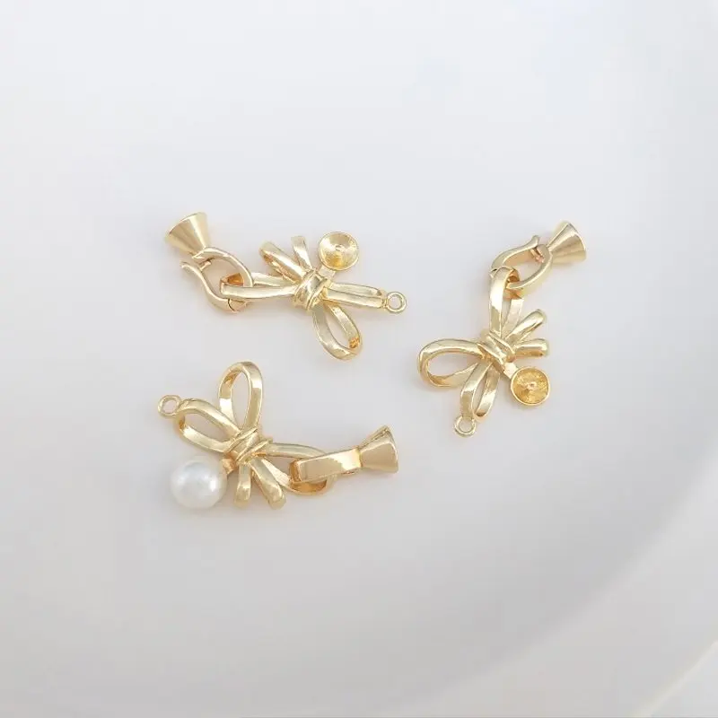 

4PCS 32*16mm 14k Gold Plated Bowknot Bracelet Connector Charms for Jewelry Making DIY Supplies Handmade Brass Accessories