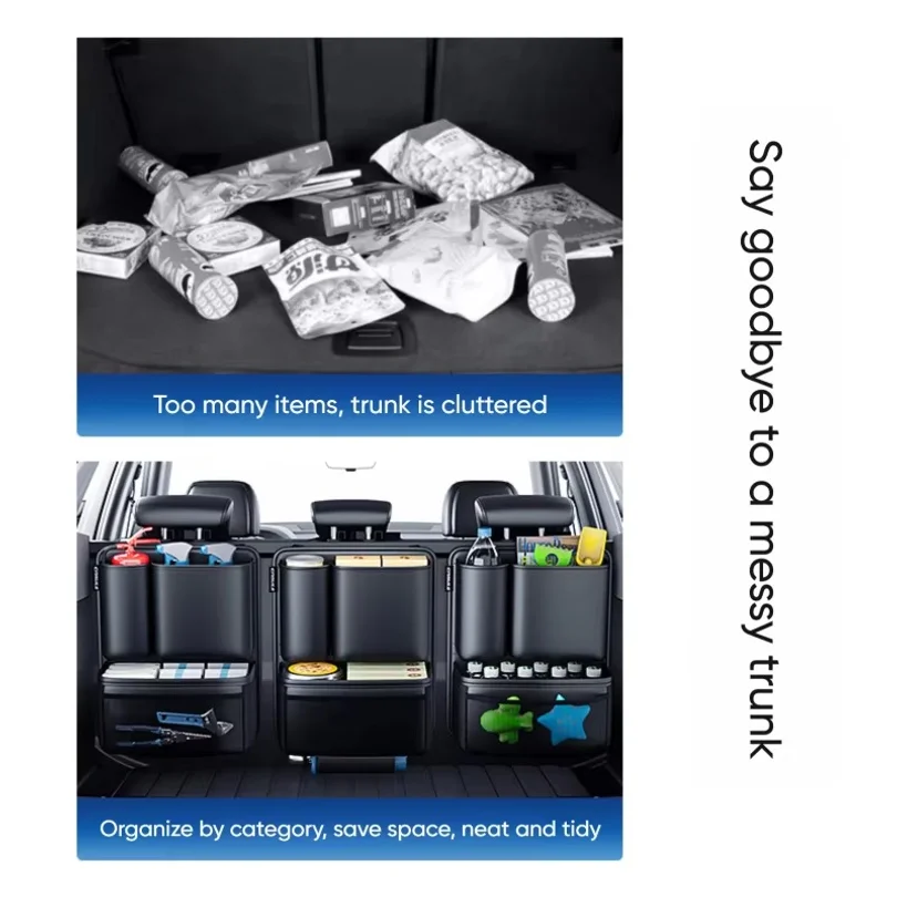 Car Trunk Storage Bag Leatherette Seat Back Organizer Bag Detachable Hanging Universal Car Storage Pocket