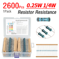 2600pcs Resistor Assortment Set Metal Film 0.25W 1/4W Resistance 130 Values Resistors Assorted Pack Kit PTC UHF with Storage Box