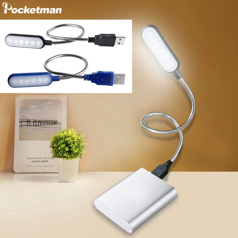 Flexible USB LED Book Lights DC Mini Portable Table Lamp USB Reading Lamp For Power Bank Laptop Notebook PC Computer Night Light