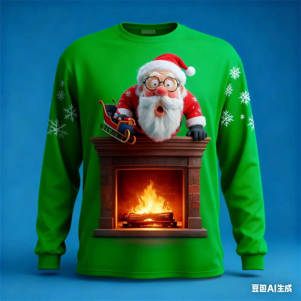 عيد الميلاد الرجال تي شيرت بأكمام طويلة متعة سانتا كلوز نمط طباعة الخريف القطن تي شيرت للرجل السنة الجديدة تي شيرت ملابس رجالي