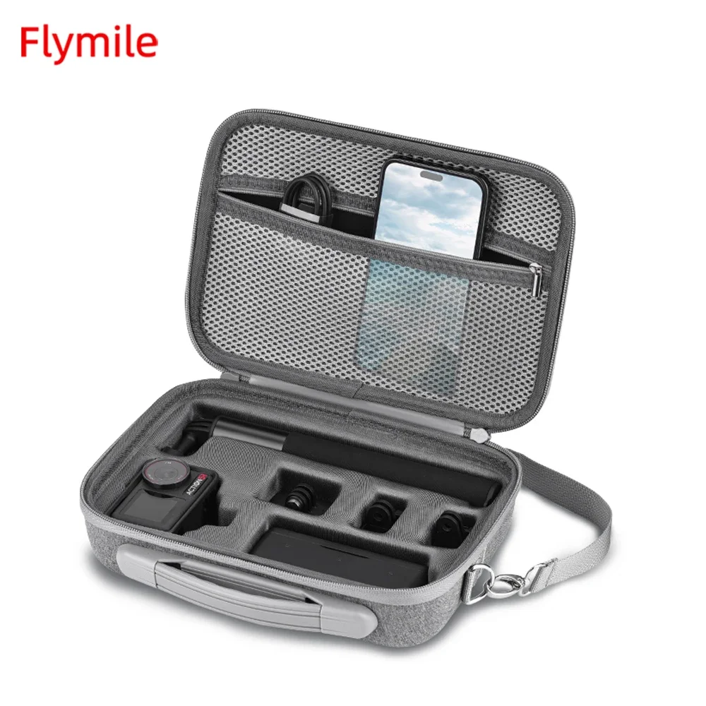 Flymile กระเป๋าถือกระเป๋าเก็บป้องกันสําหรับ DJI Action 5 Pro กล้องแบบพกพากระเป๋าถือพร้อมสายรัดไหล่กระเป๋าถือกลางแจ้ง