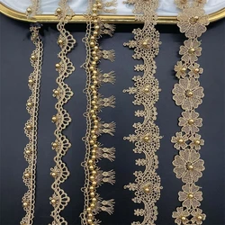 Accessori in pizzo per abbigliamento in stile etnico con nastro ricamato con perline in filo d'oro da 1 metro