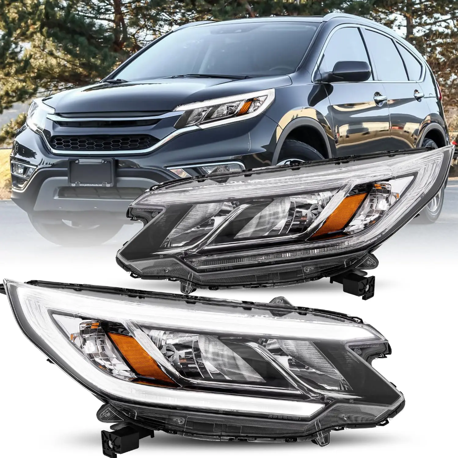 

Пара светодиодных фар DRL в сборе для Honda CR-V CRV 2015-2016 гг. [заводской галогенный тип] Сменная пара фар в стиле OE (драйвер и