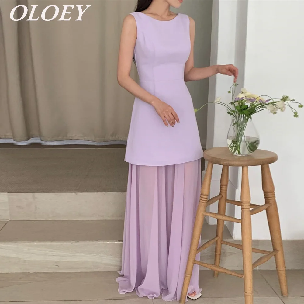 

OLOEY Elegant Purple A Line Prom Party Dress Korea Photoshoot 웨딩드레스 O Neck Customized Two Sets Short Dress with Skirt