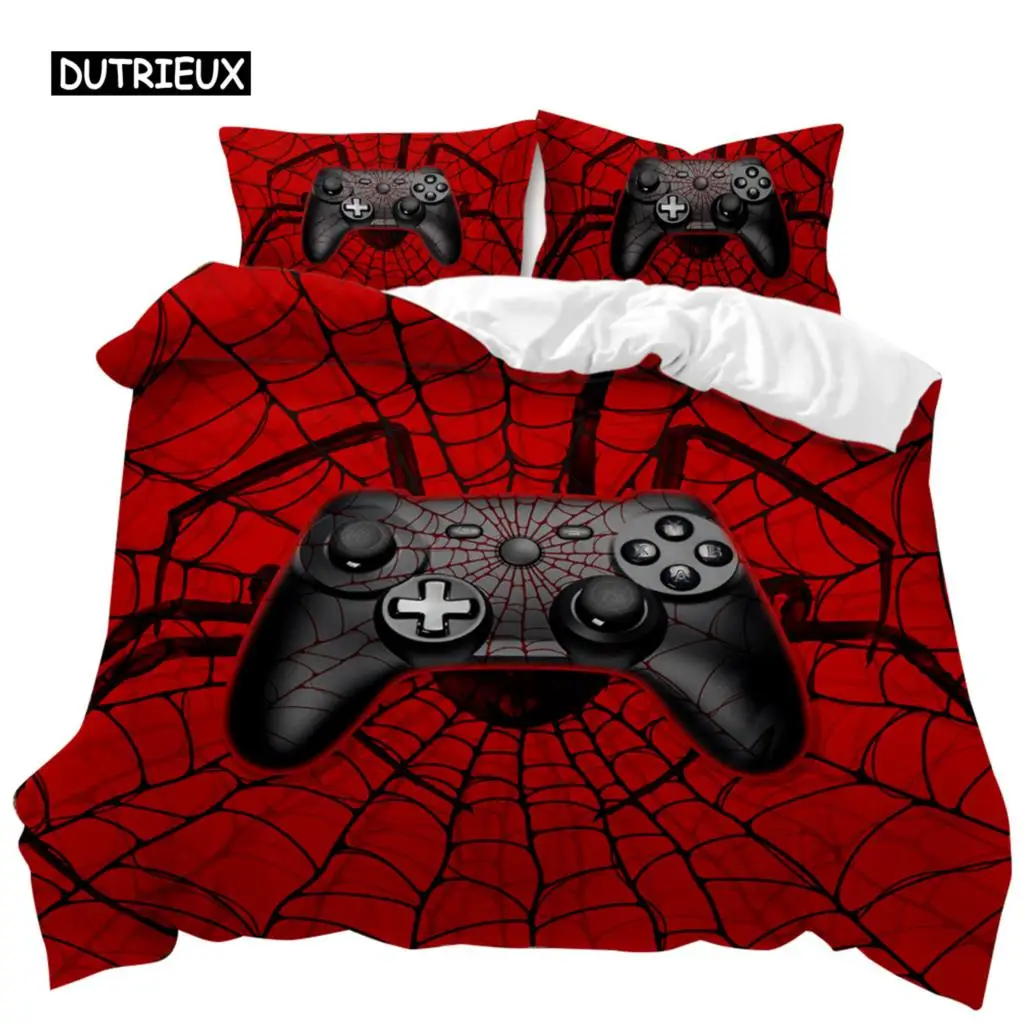 Game Duvet Cover Set Modern Black Gamer Video Game Controller Bedding Set Console Action Button Queen King Polyester Quilt Cover