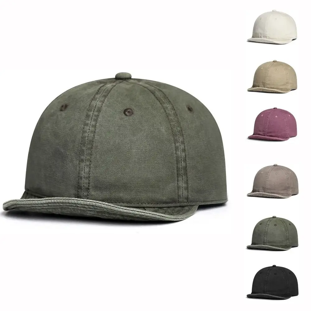 Fashion Versatile Short Brim Baseball Cap Retro Washed Old Craft Flat Edge Baseball Cap Adjustable Cotton Hip Hop Hat for Men
