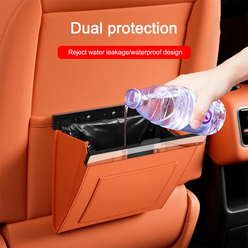 for Vehicle Magnetic Car Garbage Bag Waterproof PU Leather Auto Back Seat Hanging Trash Bin Interior Accessories 2
