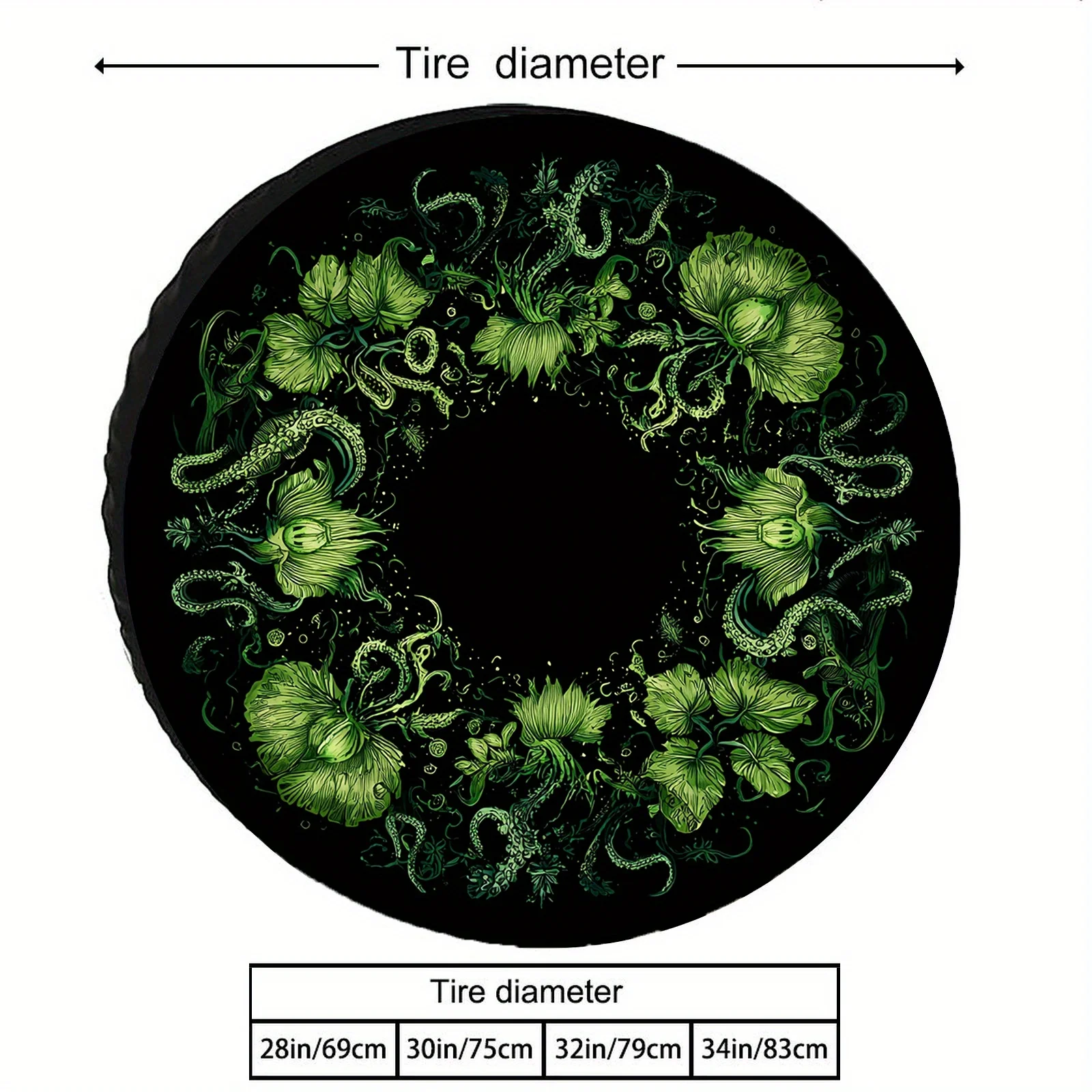 Green Vine Floral Octopus Tentacles Spare Tire Cover Polyester Universal SUV Off-Road Protector