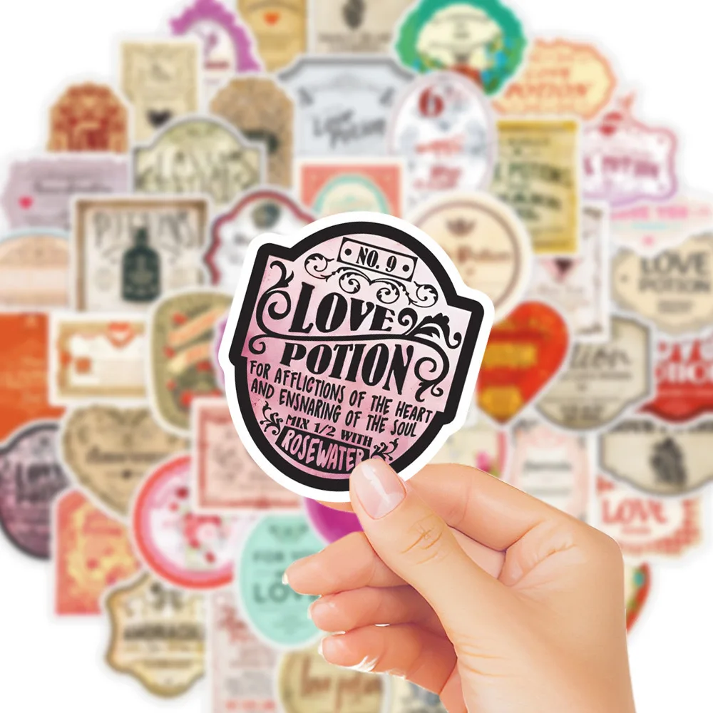 10/50Pcs Funny Vintage Halloween Love Potion Label Stickers Valentine\'s Day Decals Phone Luggage Notebook Laptop Bottle Sticker