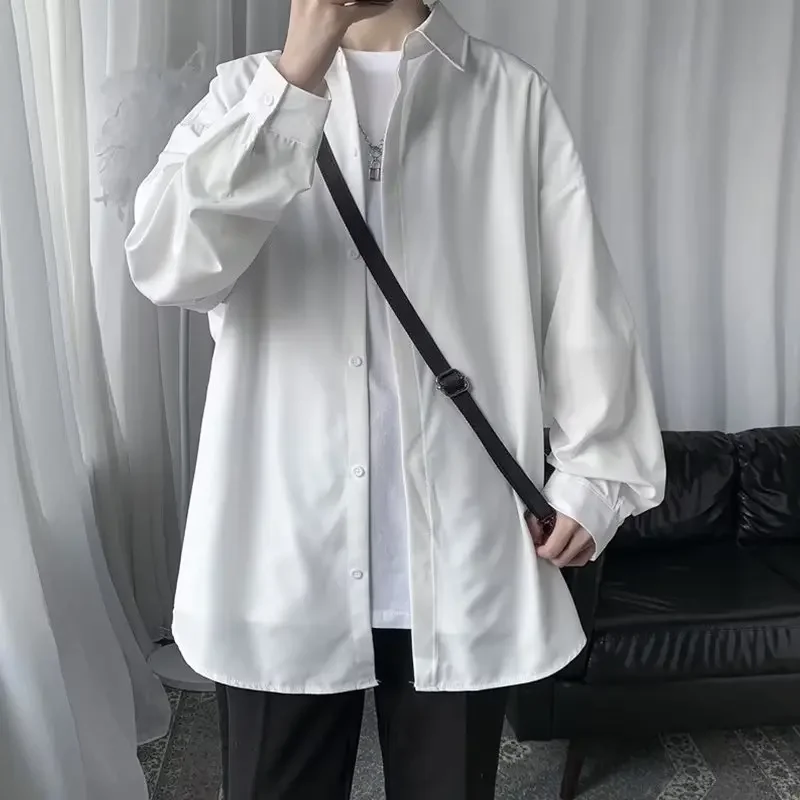 Korean New Harajuku Solid Long-sleeved Shirts Men Fashion Blouses Casual Loose Single Breasted Shirt Mens Tshirt Men Clothing