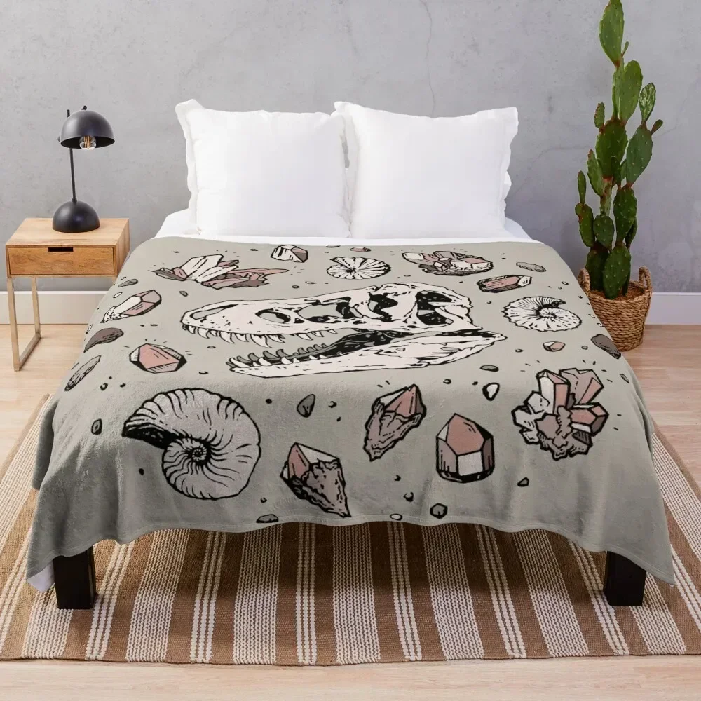 Geo-rex Vortex | Rose Quartz | Dinosaur Skull Fossil Art Throw Blanket Bed Furry Blankets