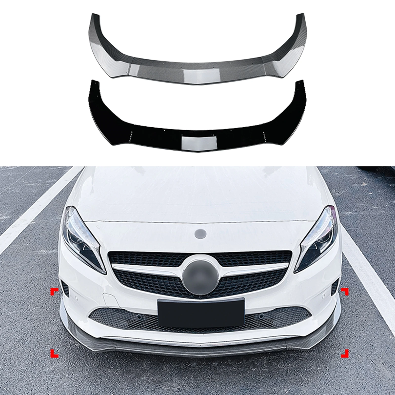 

For Mercedes Benz A Class W176 2016-2018 Base Models Front Bumper Spoiler Lip Carbon Fiber Look/Gloss Black Lower Splitter Kit