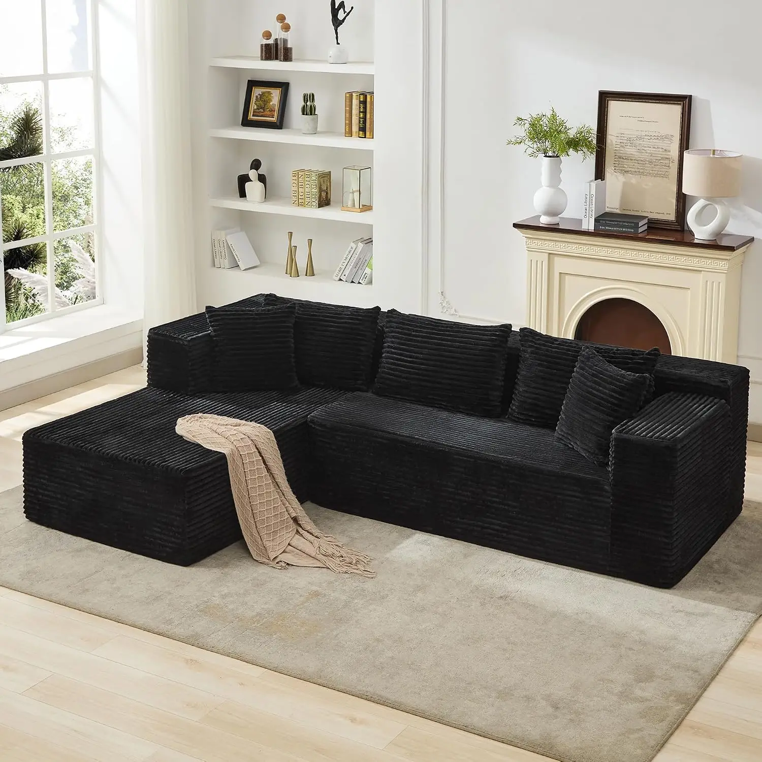 4-in-1 DIY Combination, Ultra-Wide Corduroy Fabric, No Assembly Required, Right Hand Facing Boneless Couch for Living Room